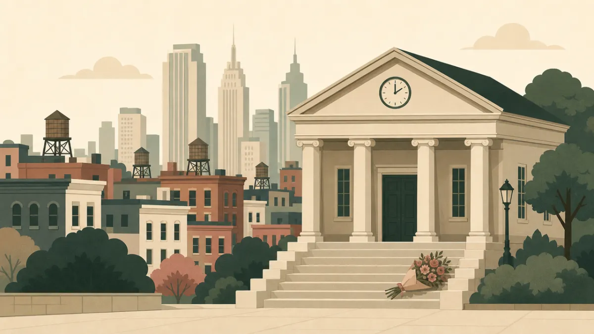 Illustration of courthouse and city hall ceremonies in the New York City area