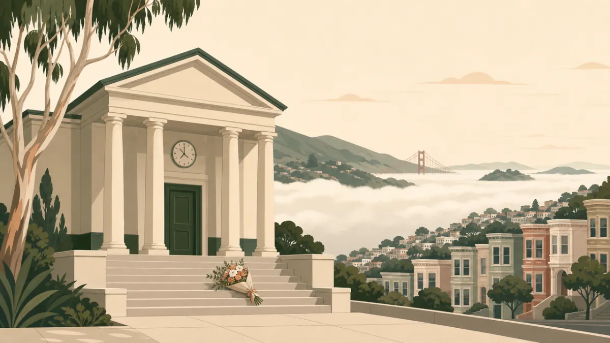 Illustration of courthouse and city hall ceremonies in the San Francisco Bay Area area
