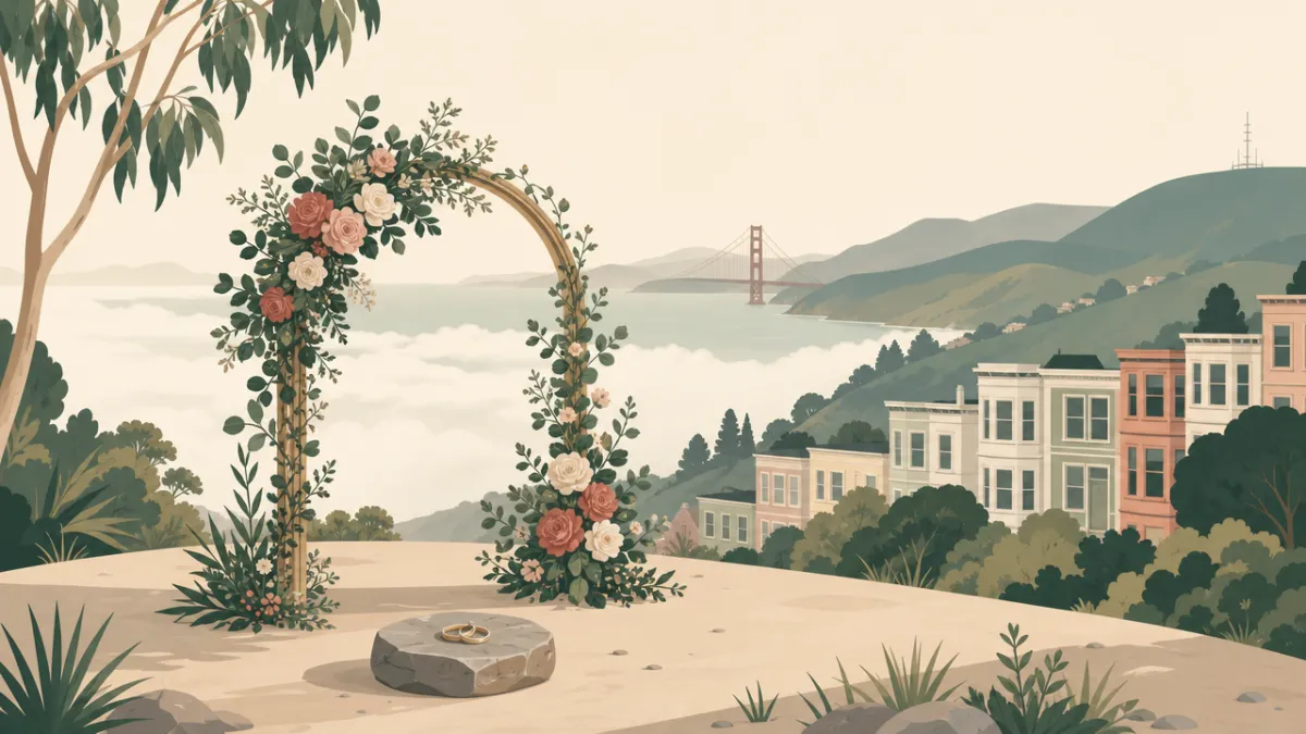 Illustration of ceremony-only elopement sites in the San Francisco Bay Area area