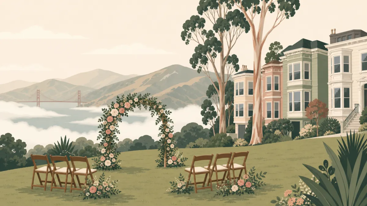 Illustration of a small wedding setting in the San Francisco Bay Area area