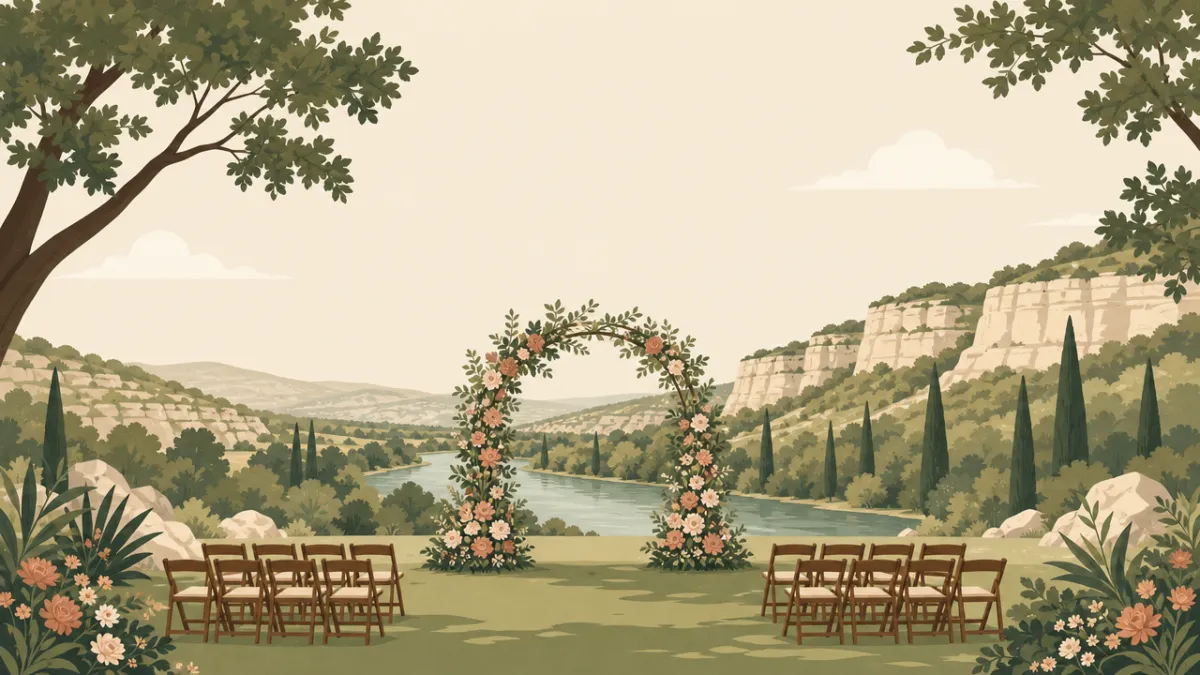 Illustration of outdoor ceremony and reception sites in the Austin area