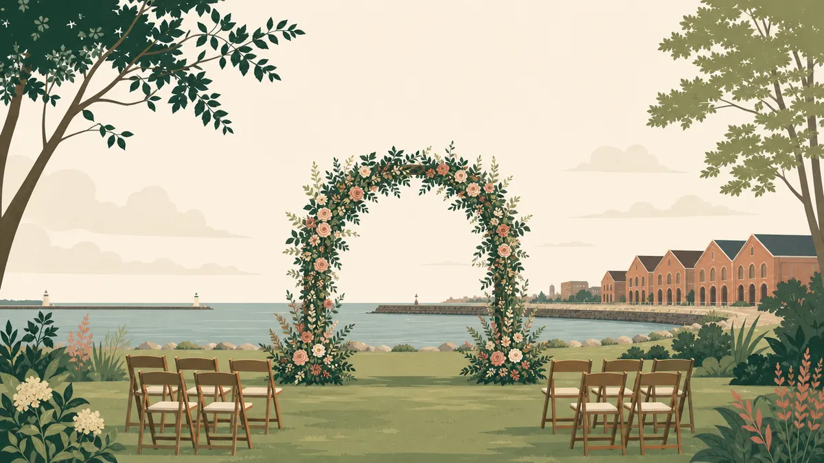 Illustration of outdoor ceremony and reception sites in the Cleveland area