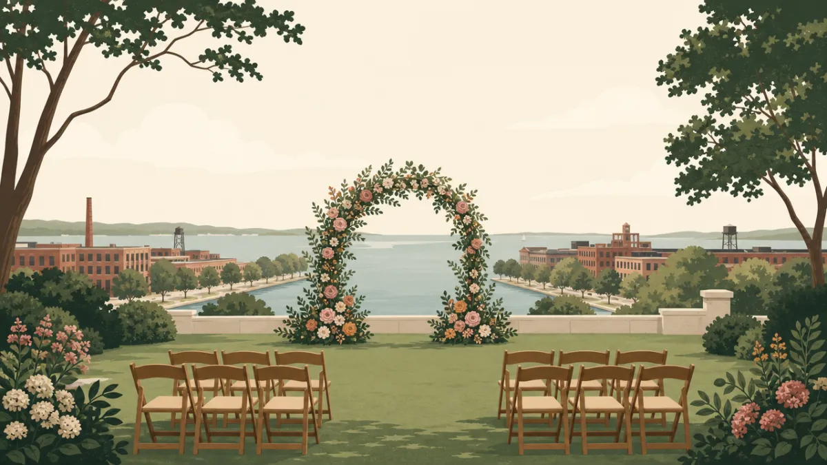 Illustration of outdoor ceremony and reception sites in the Detroit area
