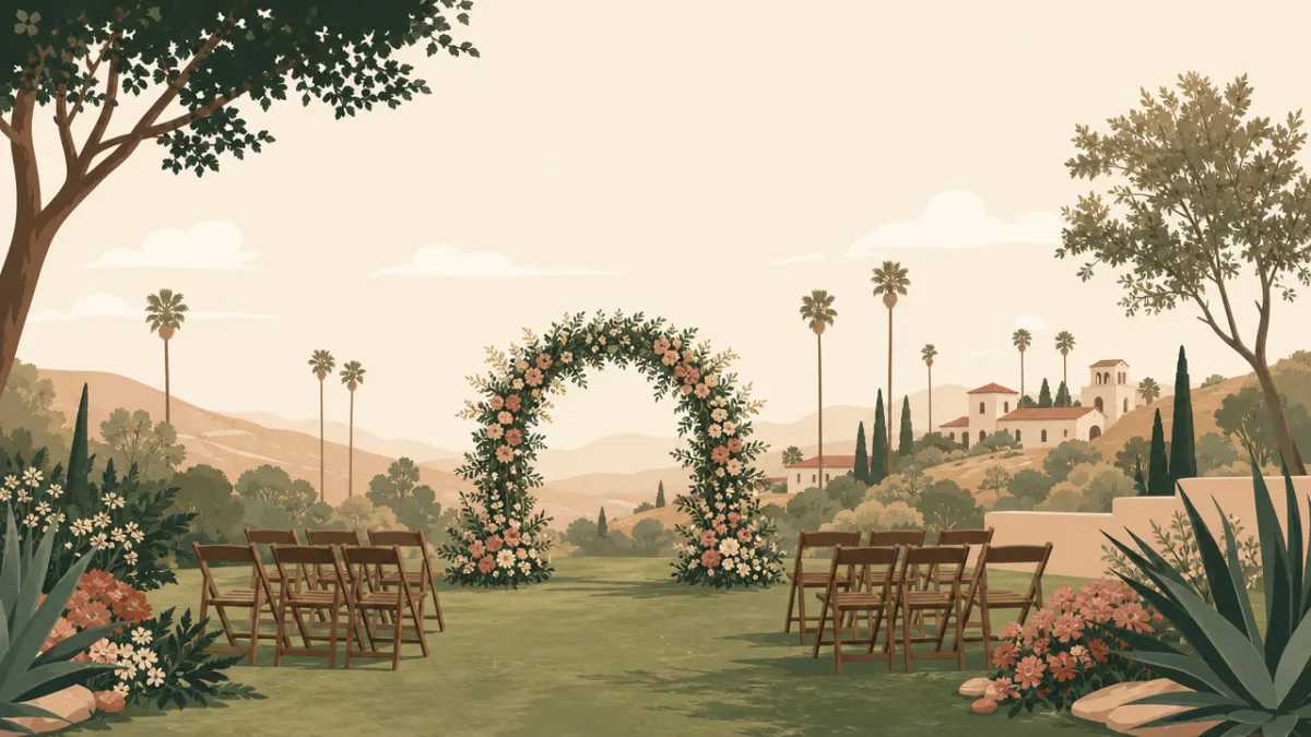 Illustration of outdoor ceremony and reception sites in the Los Angeles area