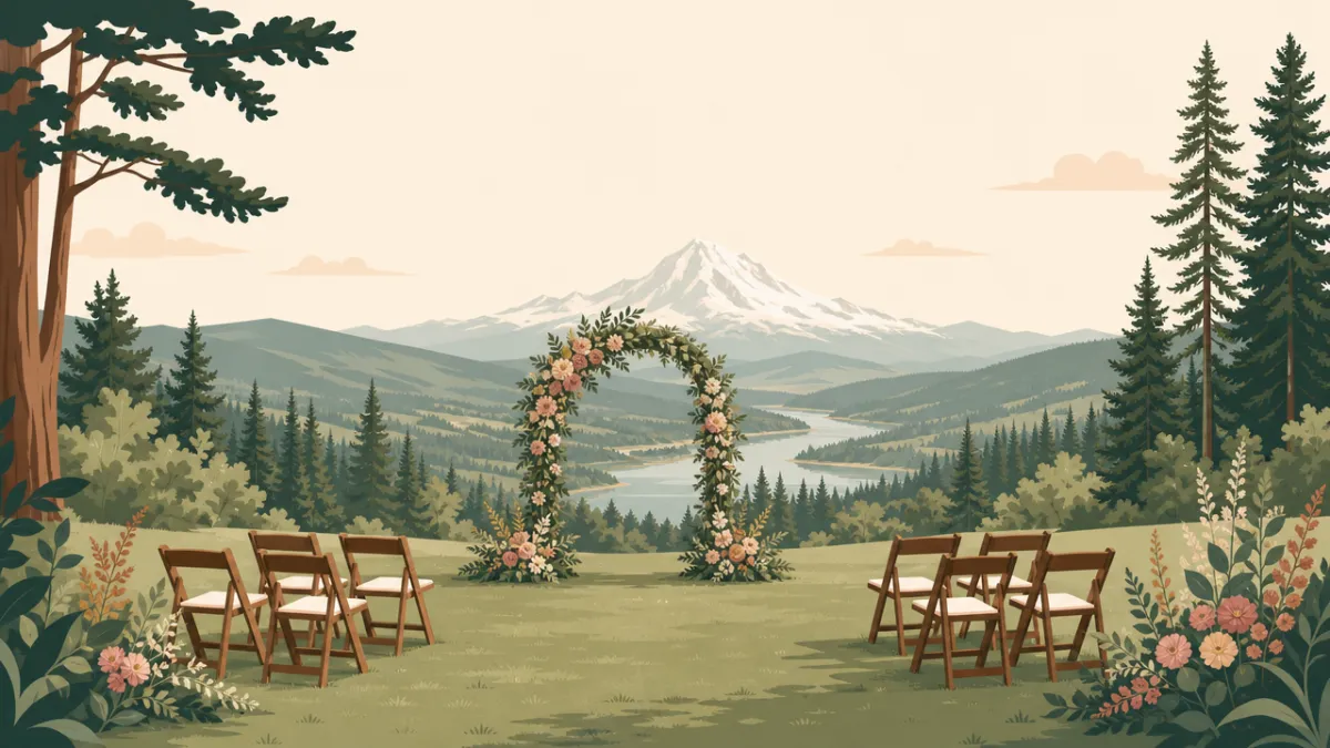 Illustration of outdoor ceremony and reception sites in the Portland area