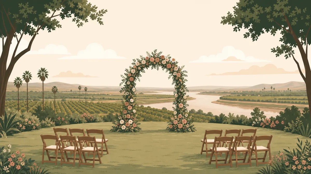 Illustration of outdoor ceremony and reception sites in the Sacramento area