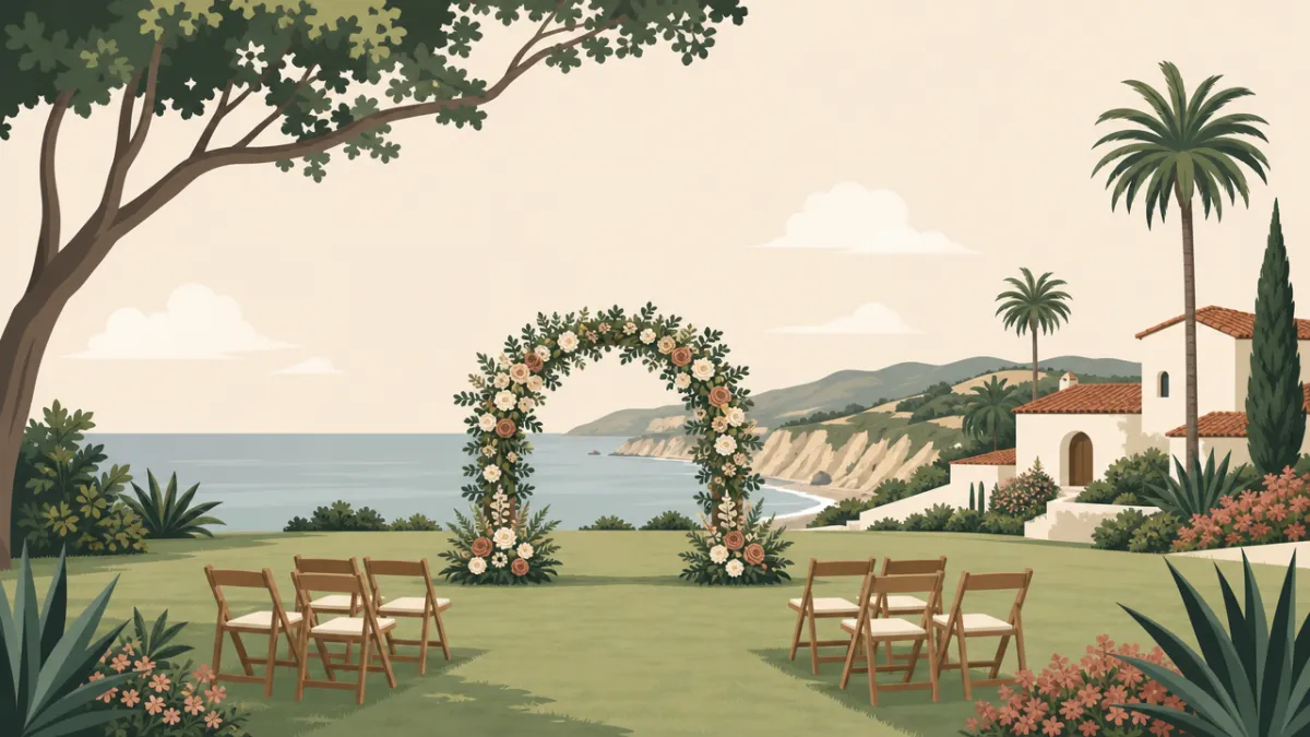 Illustration of outdoor ceremony and reception sites in the San Diego area