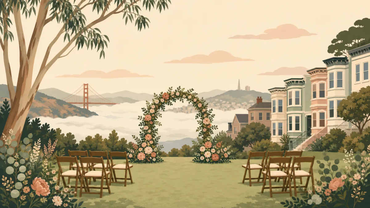 Illustration of outdoor ceremony and reception sites in the San Francisco Bay Area area