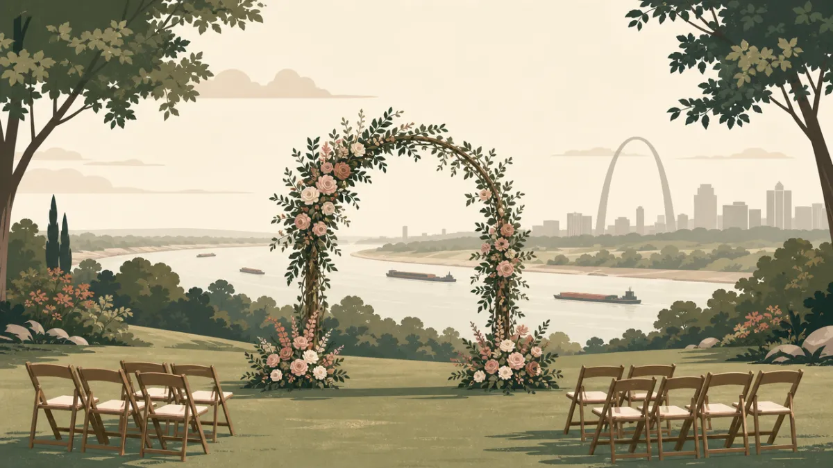 Illustration of outdoor ceremony and reception sites in the St. Louis area