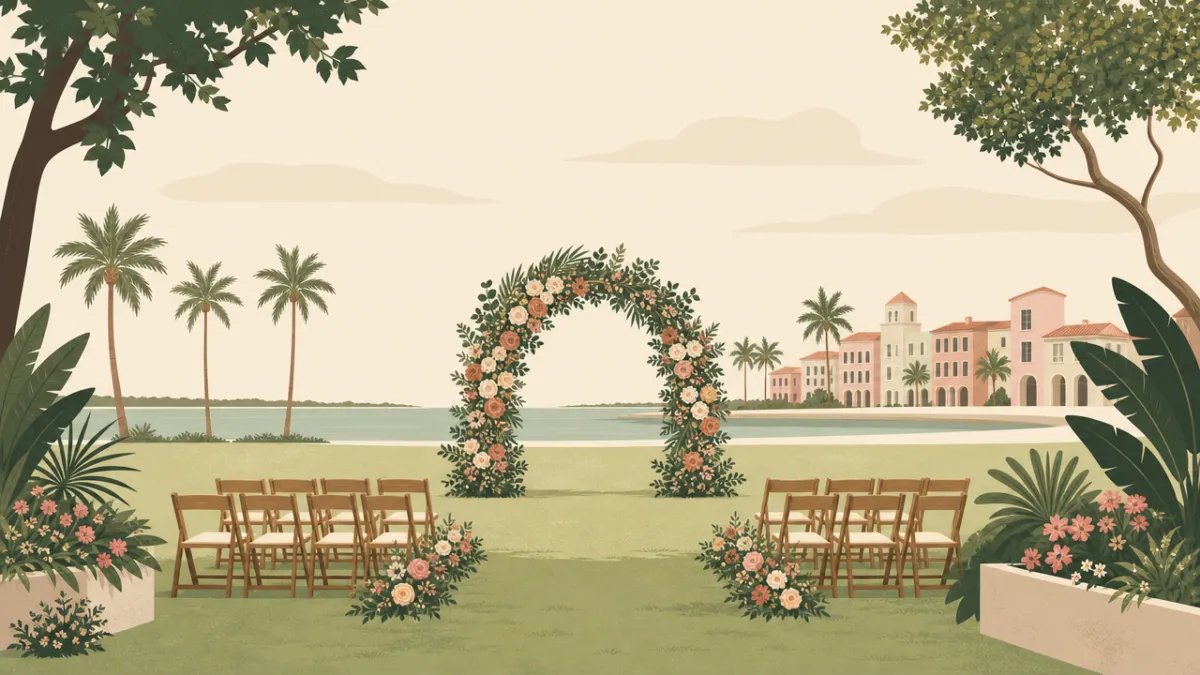 Illustration of outdoor ceremony and reception sites in the Tampa Bay area