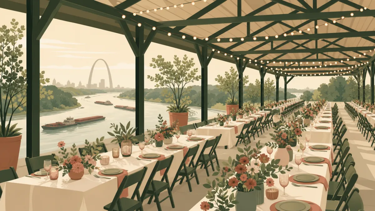 Illustration of venues that seat 50 or more in the St. Louis area